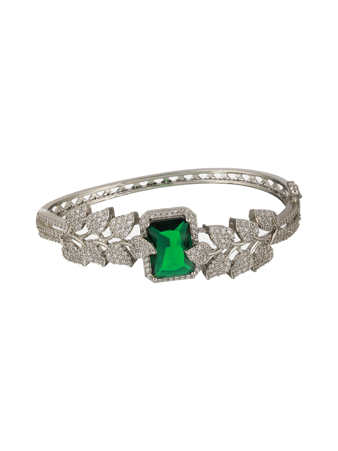 Silver Toned Green AD Studded Designer Handcrafted Bracelet