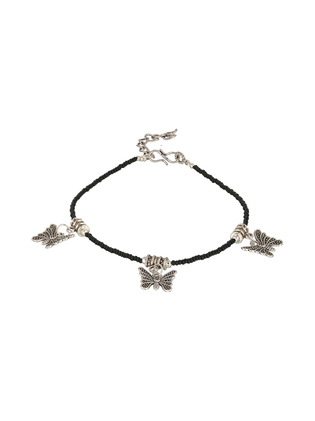 Set Of 3 Oxidised Silver Plated Payal Anklet