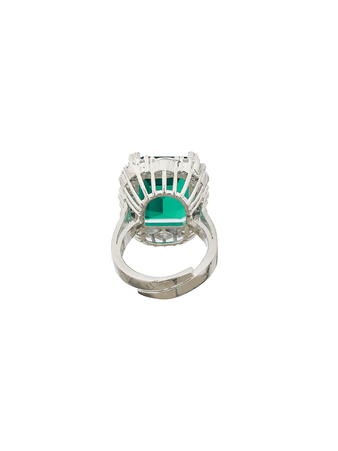 Silver Plated Green CZ Studded Cocktail Luxe Finger Ring