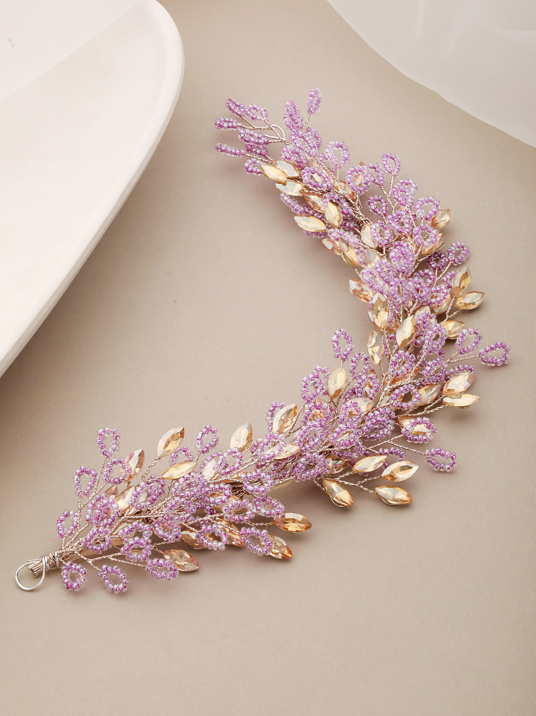 Gold Toned Purple Pearl Embedded Statement Hair Comb Pin