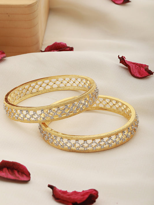 A pair of 2 Gold Dual  Toned AD Studded hand Crafted  Textuerd Bangles
