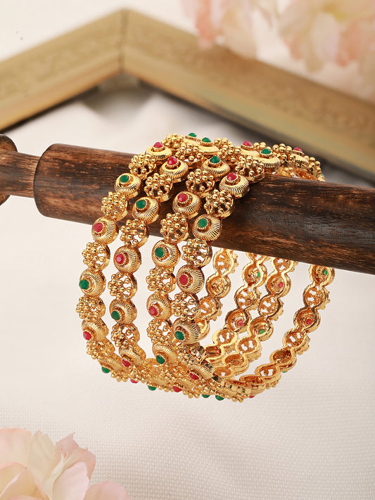 Set Of 2 Gold Plated White AD Studded Handcrafted Designer Bangles