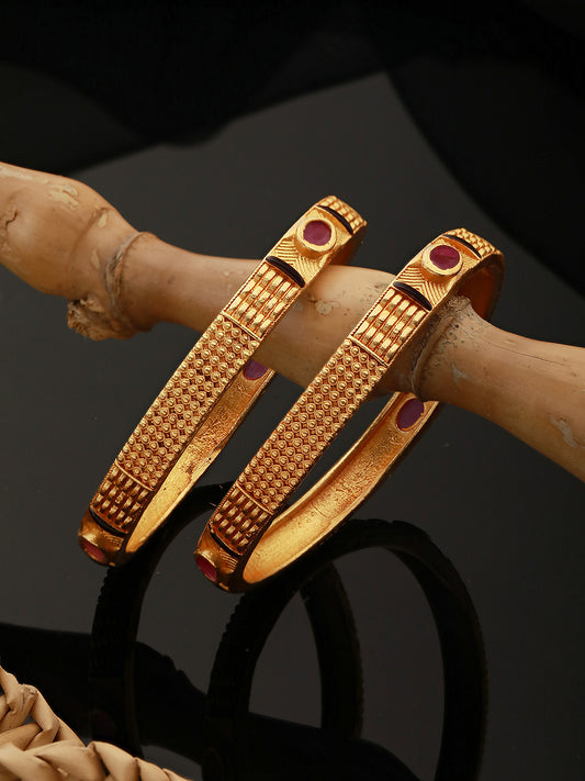 Set Of 2 Gold Plated Pink Stone Studded handcrafted Bangles
