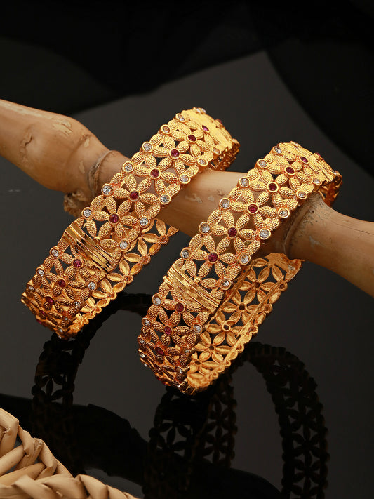 Gold Plated Set of 2 Tiny AD Studded Matching Bangles