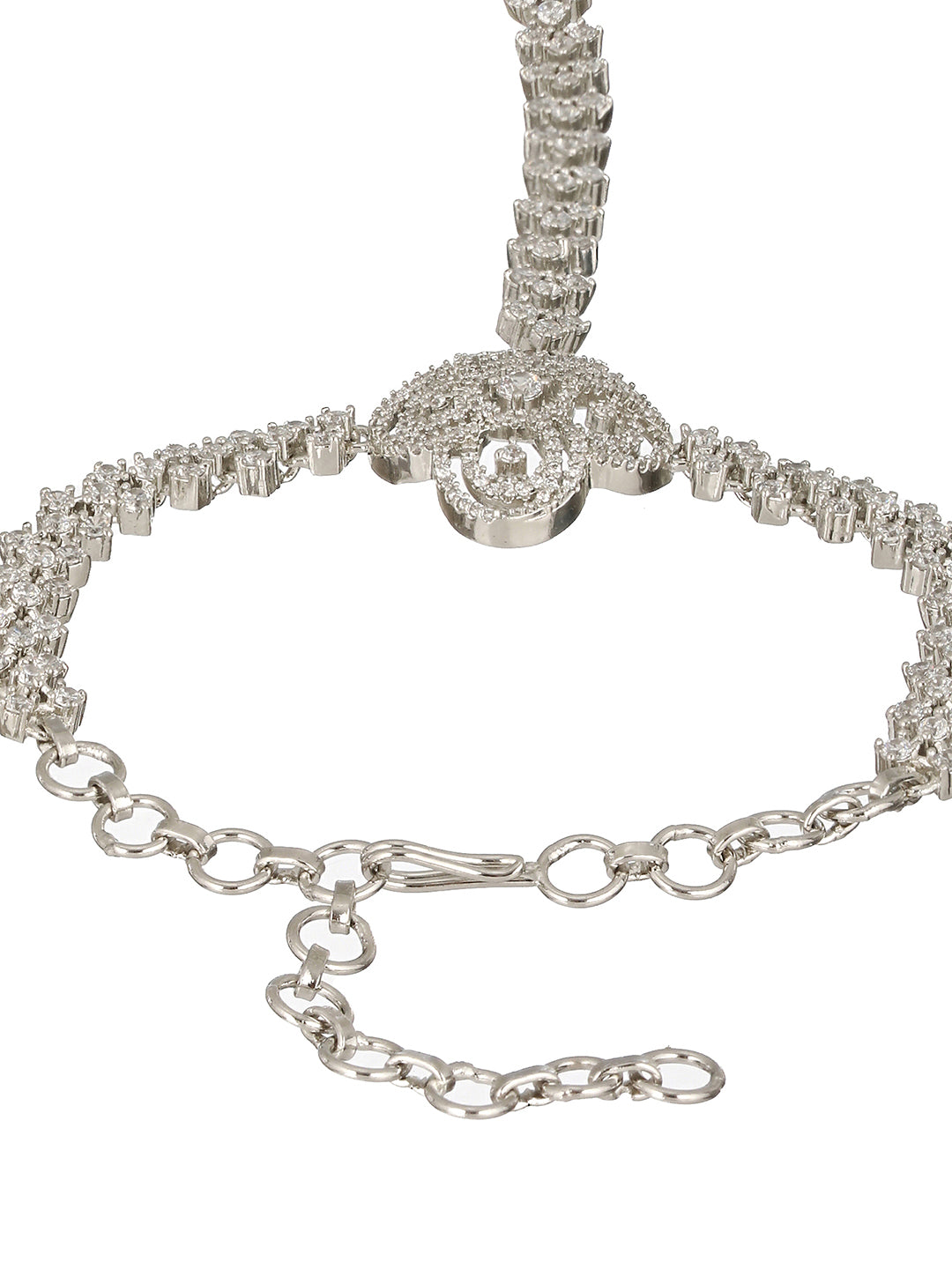 Silver Plated CZ Studded Floral Ring Bracelet Hathpool