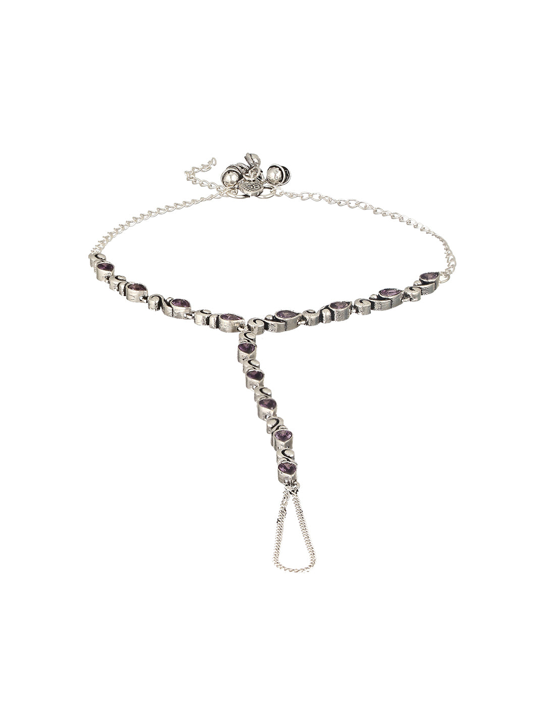 Silver Oxidised Stone Studded Foot Harnass Anklet Payel
