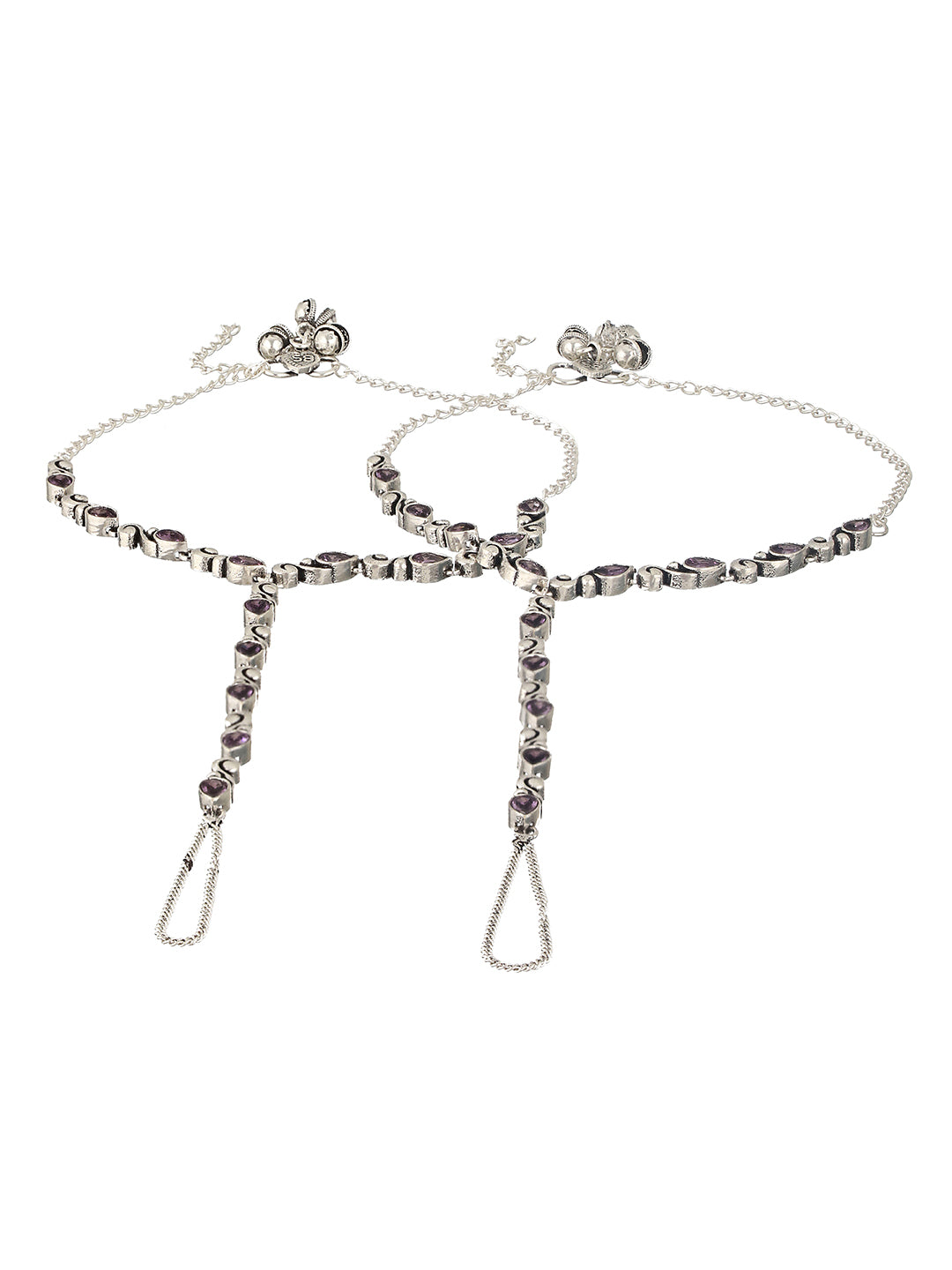 Silver Oxidised Stone Studded Foot Harnass Anklet Payel