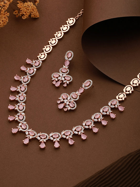 Contemporary Pink Diamond studded Necklace Earrings for women & Girls