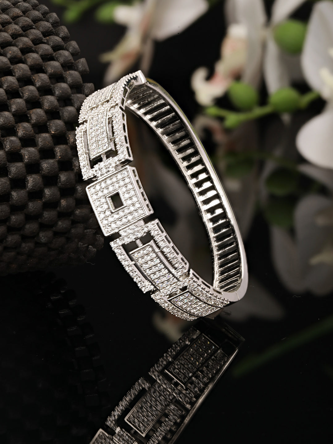 Silver Toned CZ Studded Luxe Trendy Bangle Kada Bracelet