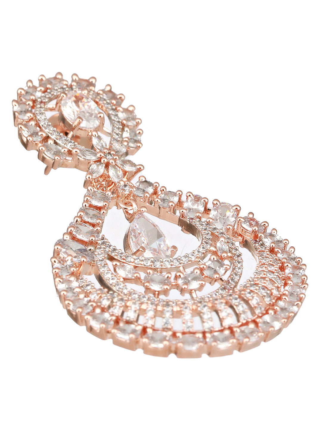 Rose Gold toned Zircon studded Long Chandelier Chandbali Luxe Earrings