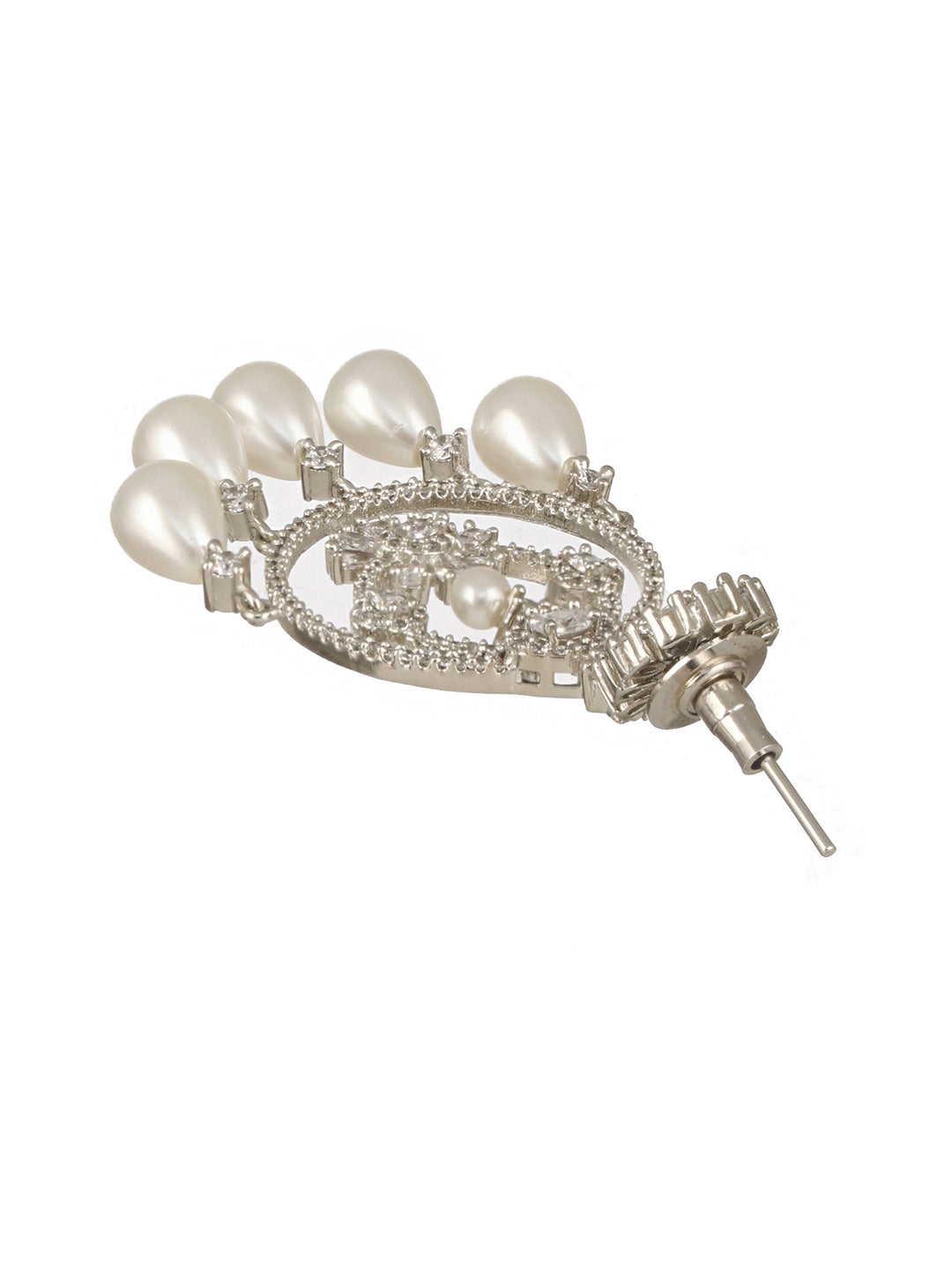 Silver Plated CZ Studded & Pearl Beaded Delicate Dangler Chandbali Earrings