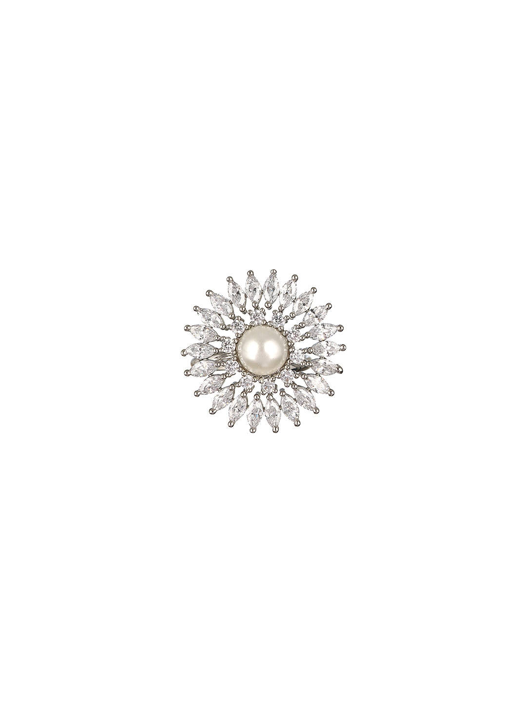 Silver Plated  Pearl Studded Minimal Finger Ring