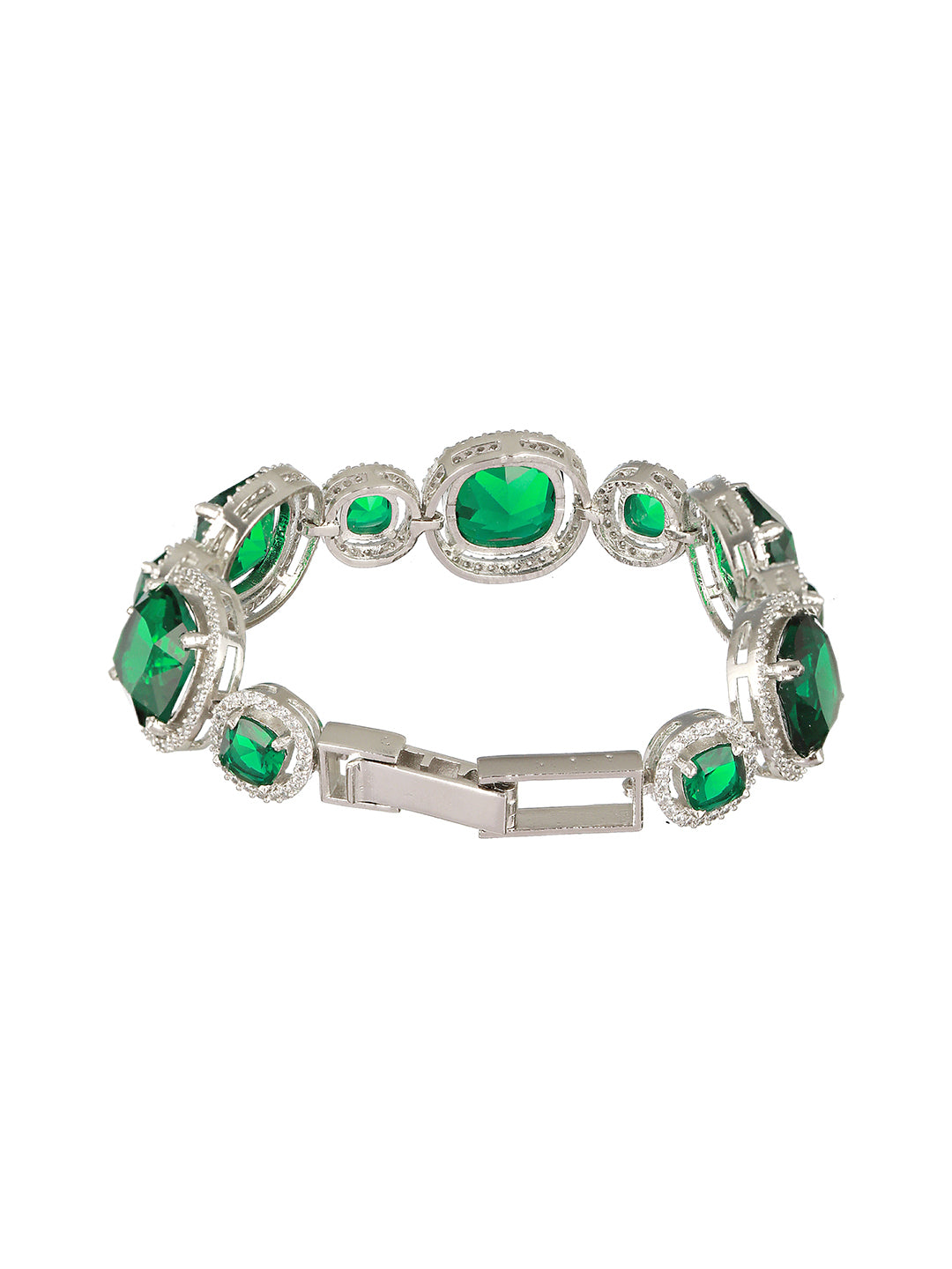 Rhodium Plated  Green CZ Studded Wraparound Tennis Bracelet