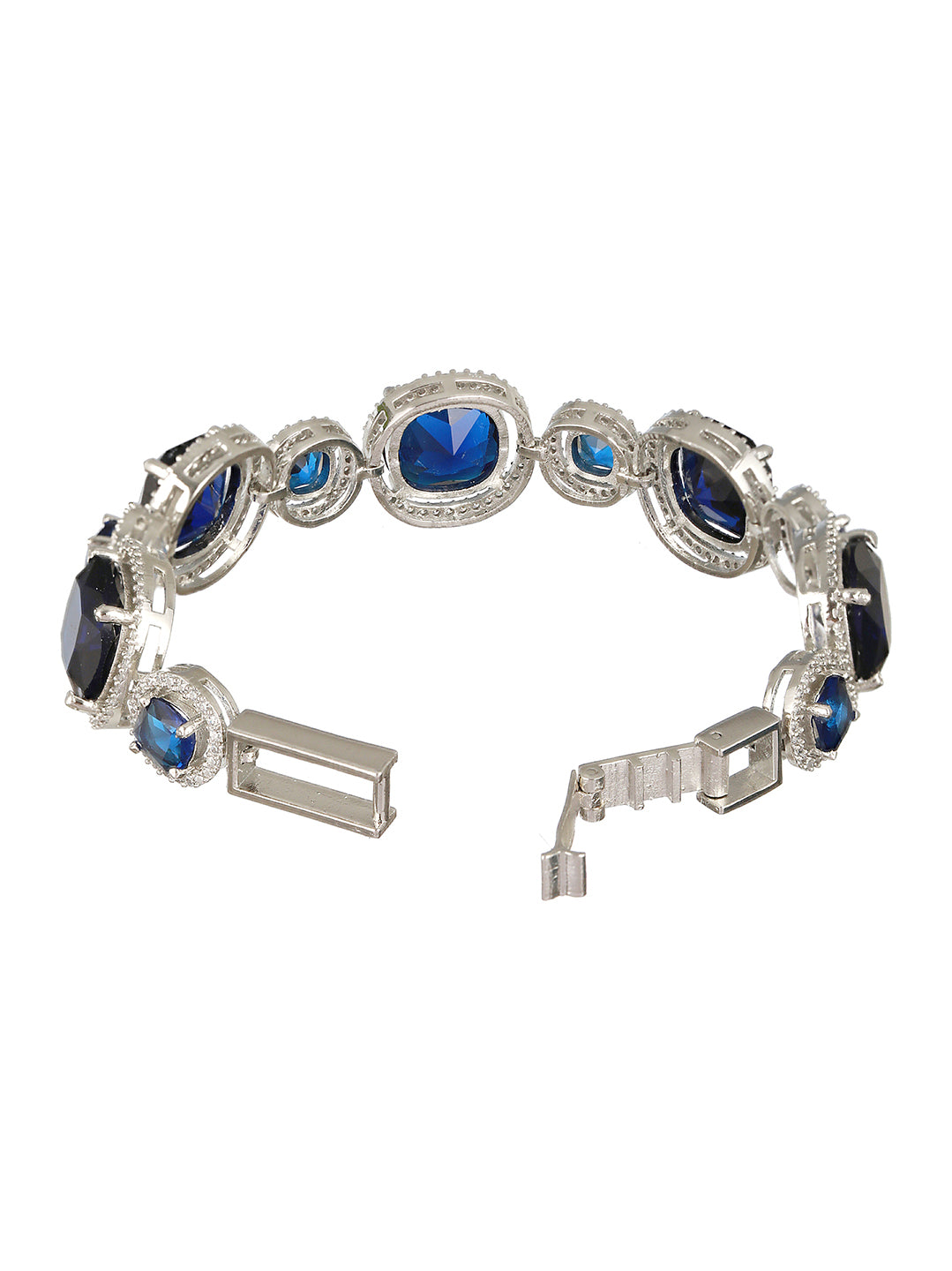 White Rhodium Plated Blue wraparound Tennis Statement  Bracelet