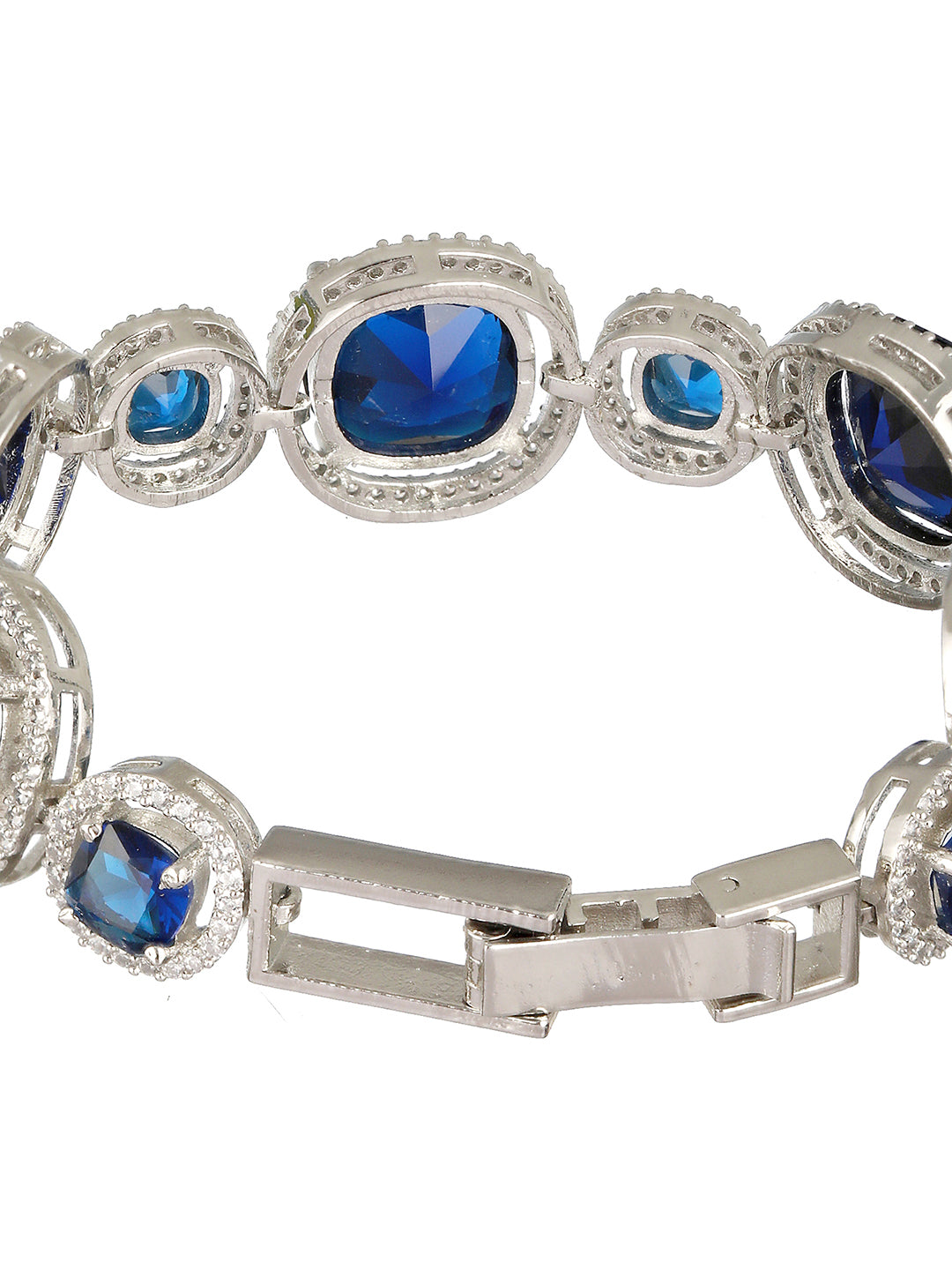 White Rhodium Plated Blue wraparound Tennis Statement  Bracelet