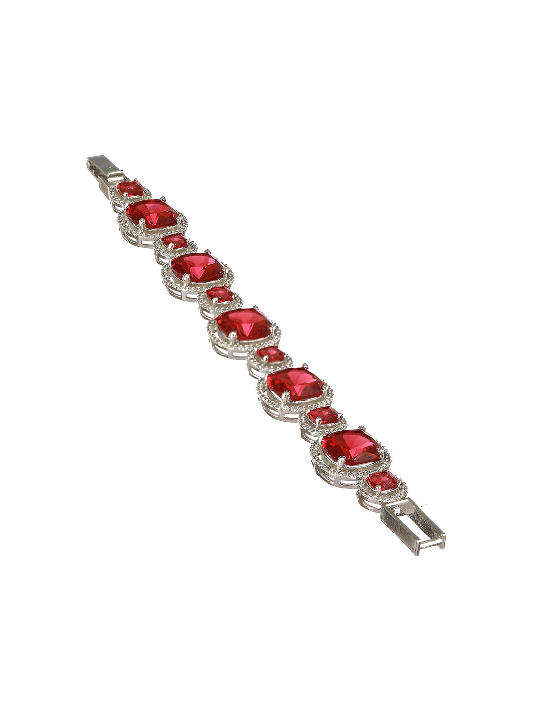 Rhodium Plated Red Zircon Studded tennis Wraparound  Bracelet