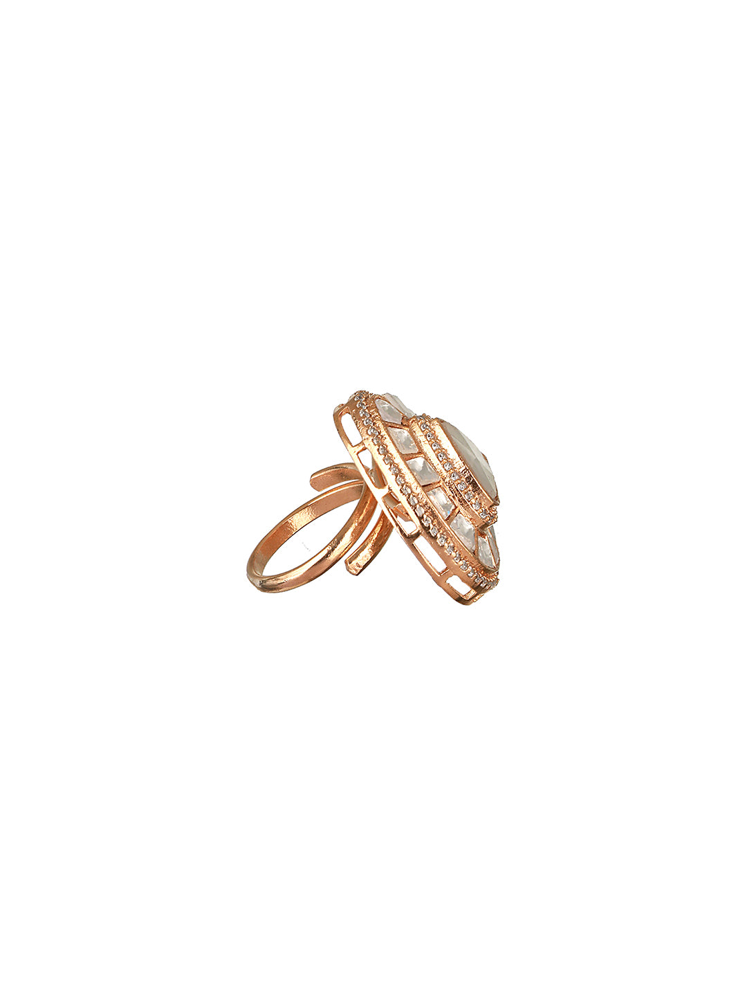 Gold Plated Polki Kundan Studded Engagement Finger Ring