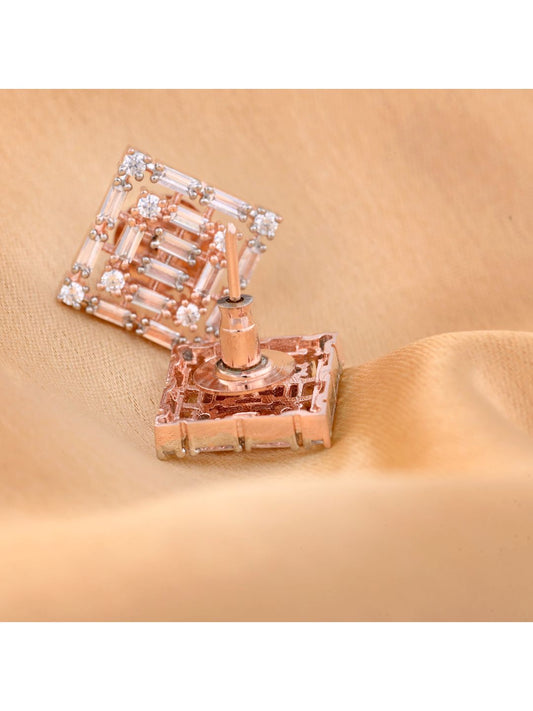 Rose Gold White AD studded handcrafted square Ear Ring