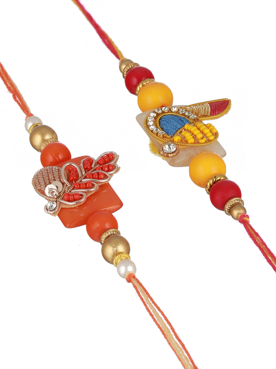 Set Of 2 Pearl Beaded Designer handcrafted Rakhi with 10 gram Shri Laxmi round 999 Round Silver Coin