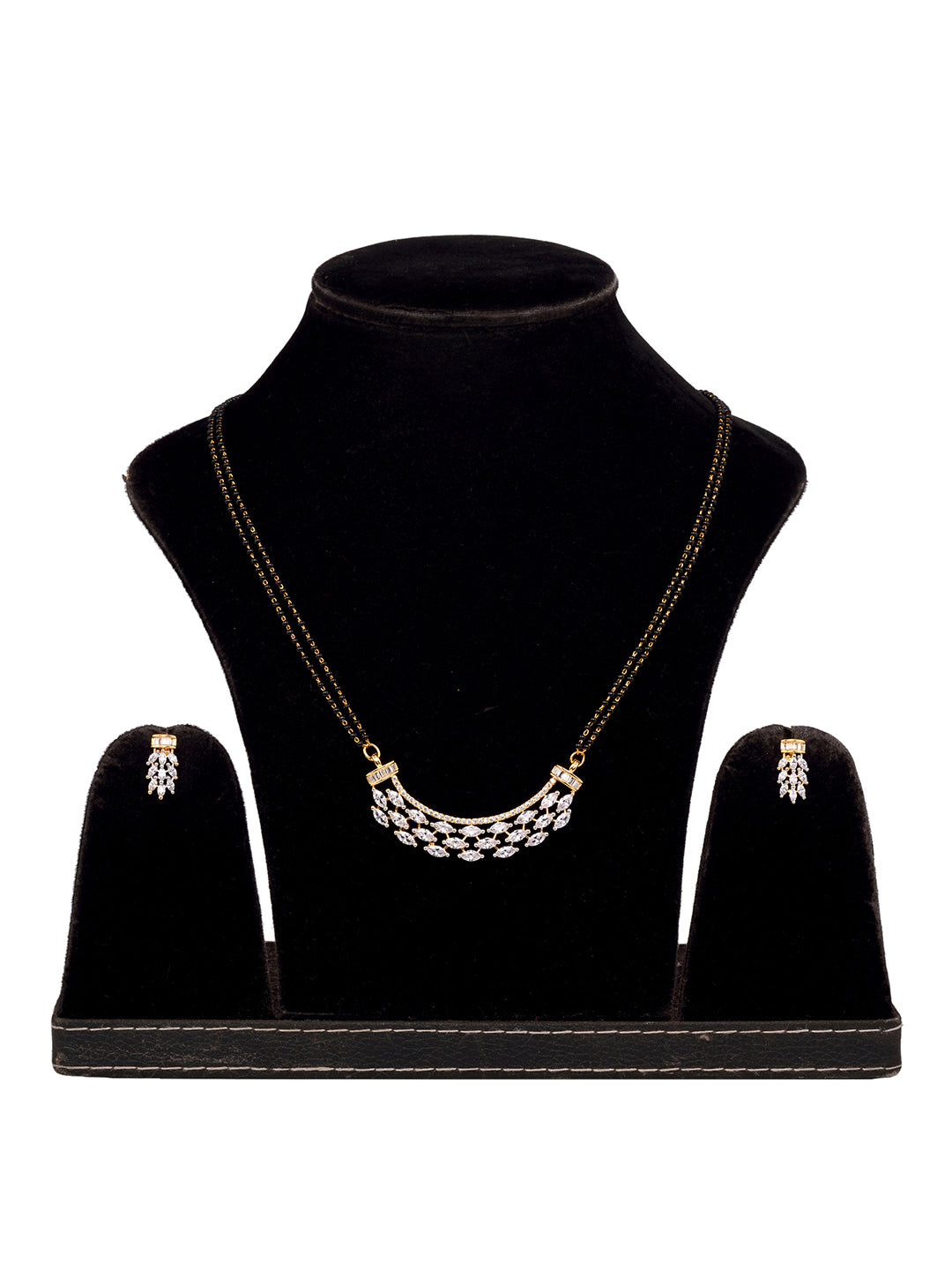 Gold Plated Black beads AD Studded Contemporary Mangalsutra Pendant and Earrings Set