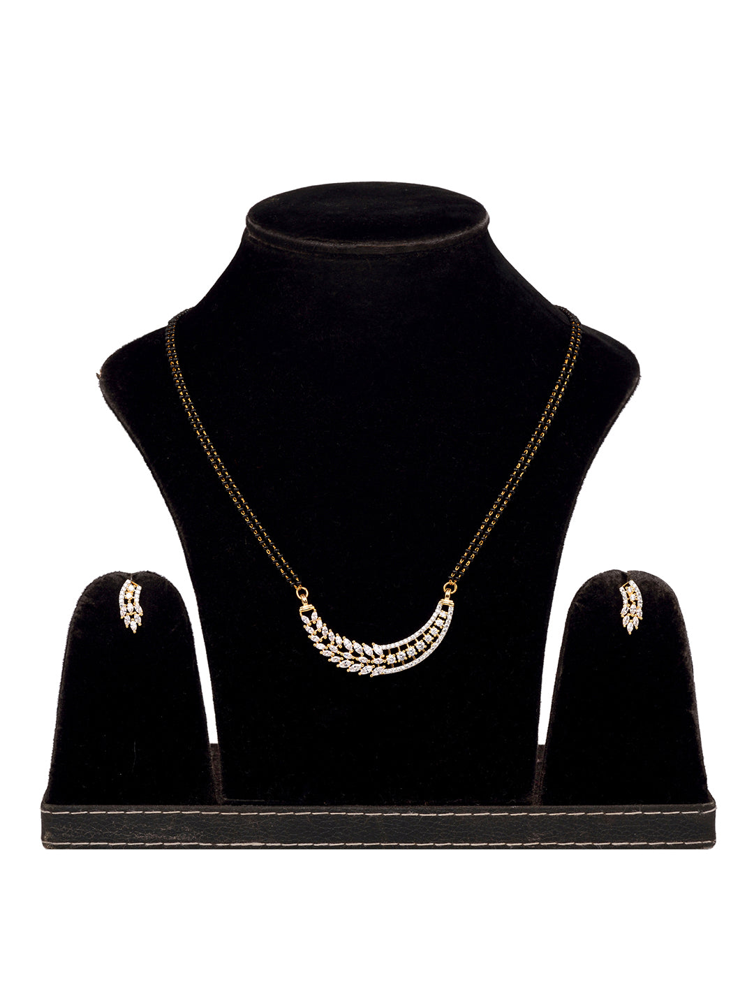 Gold Plated Black Beads AD Studded Designer Mangalsutra Combo Earrings Set