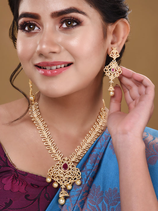 Gold Plated Traditional Multi Necklace Earrings