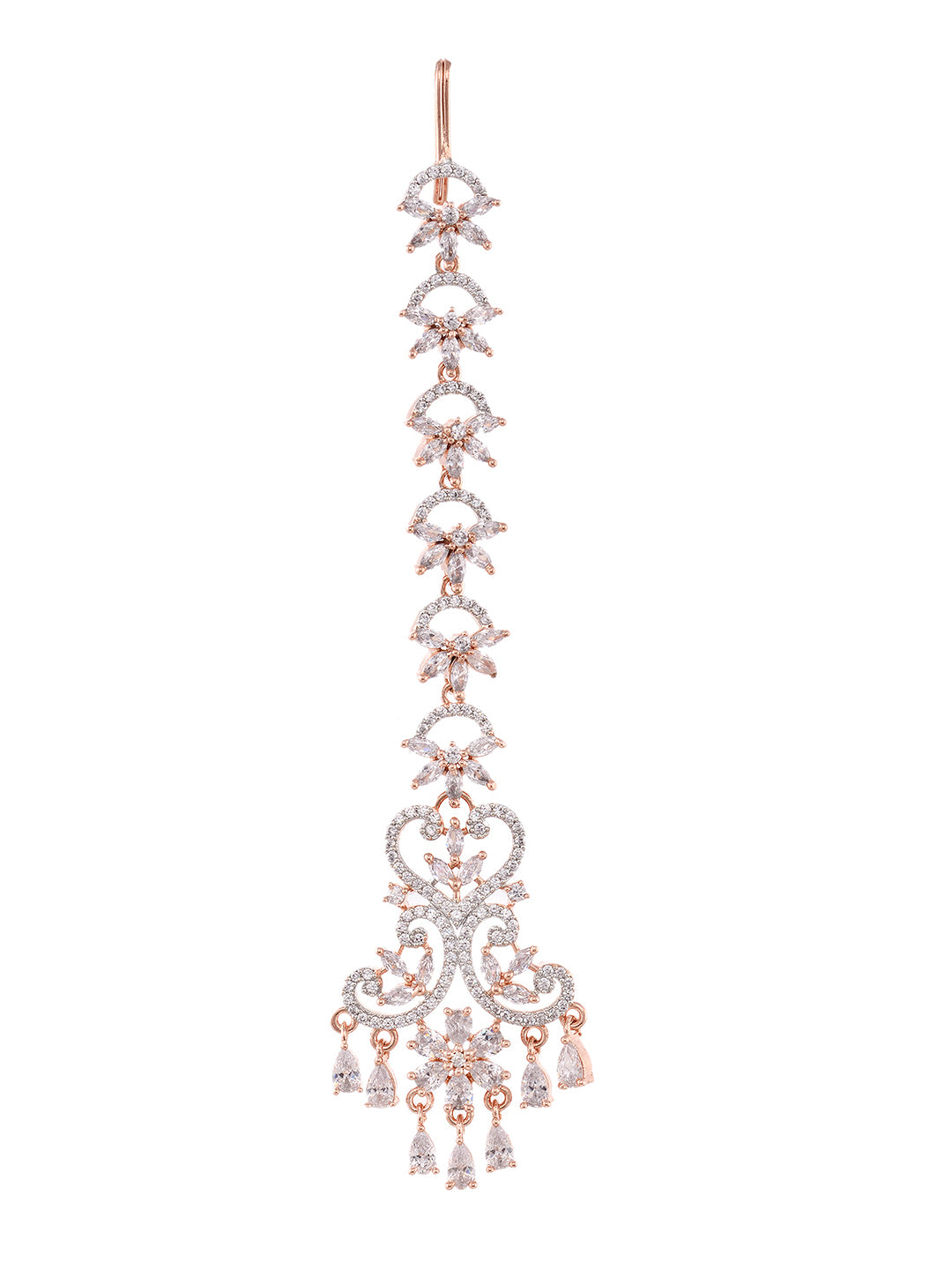 Rose Gold plated AD studded flower Design Mangtika & Earring set