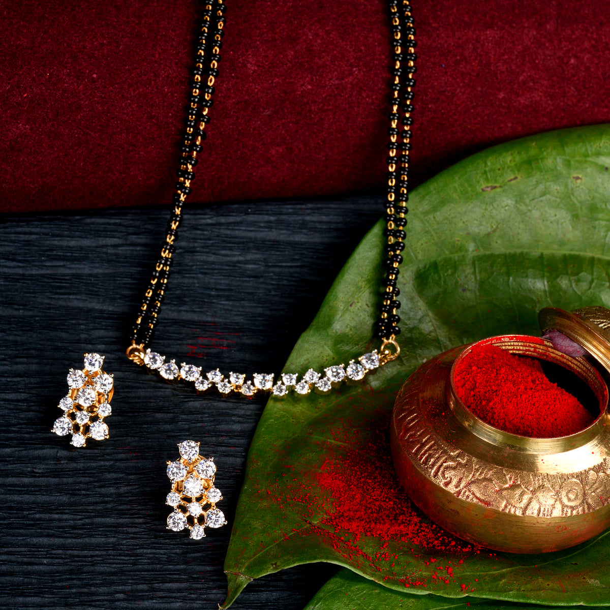 Gold Plated White AD Studded Mangalsutra Earrings