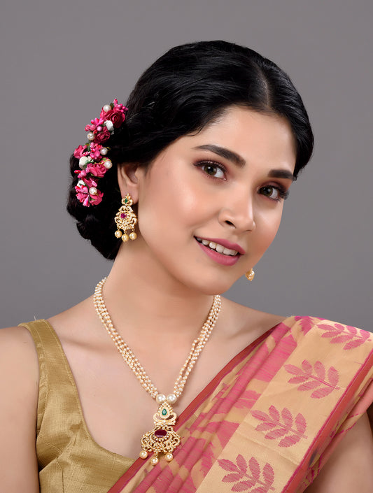 Gold Plated Multi AD studded traditional Necklace Earrings