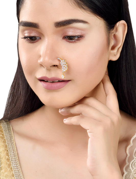 Gold plated AD studded Handcrafted Nose Ring