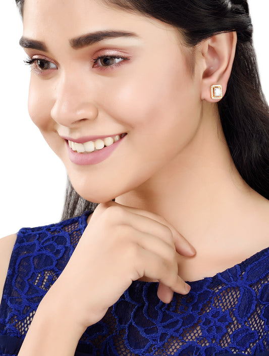 Gold Plated AD studded Square shaped Studd Earring