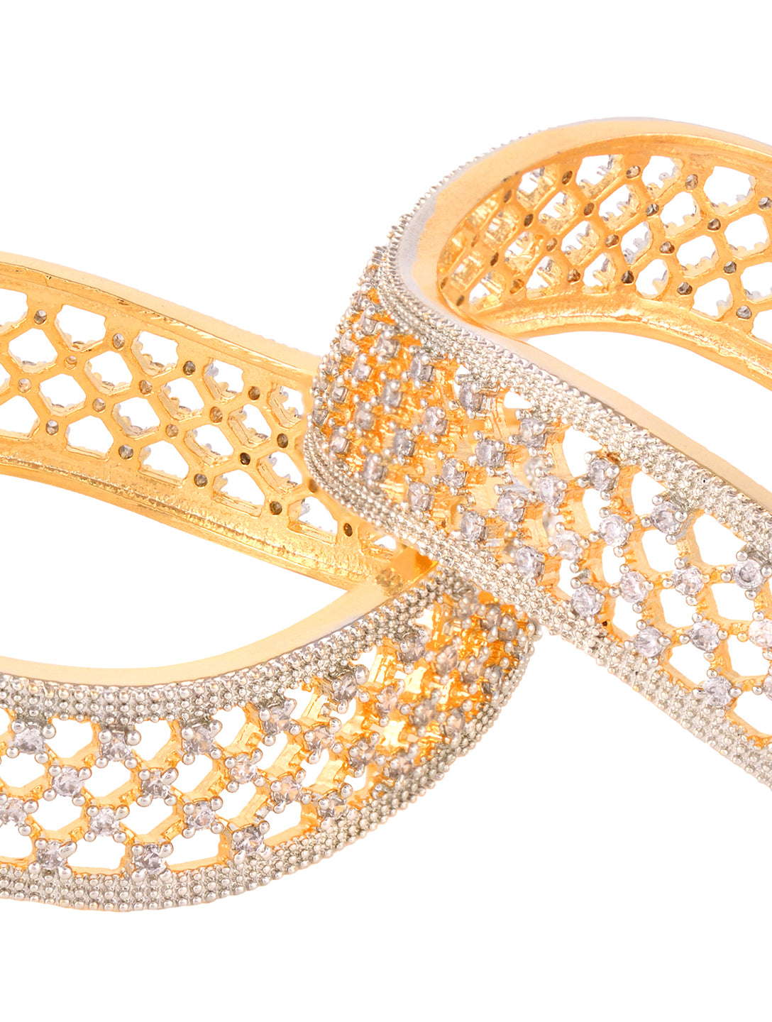 Set Of 2 Gold Plated  AD Studded Cut -Out Hand Crafted Bracelet Bangles