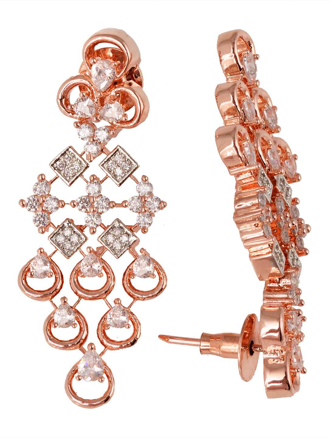 Rose Gold plated Unique Design AD studded Necklace Earrings