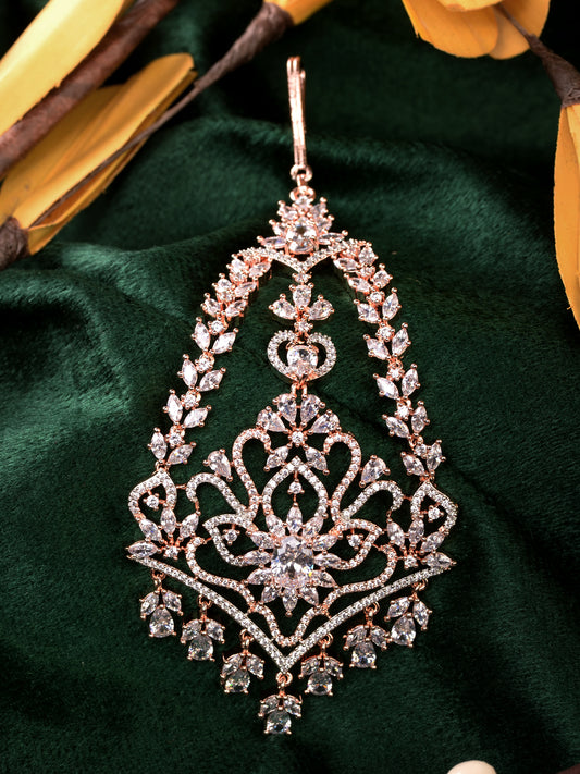 Rose Gold Plated AD studed Jhumar design Passa