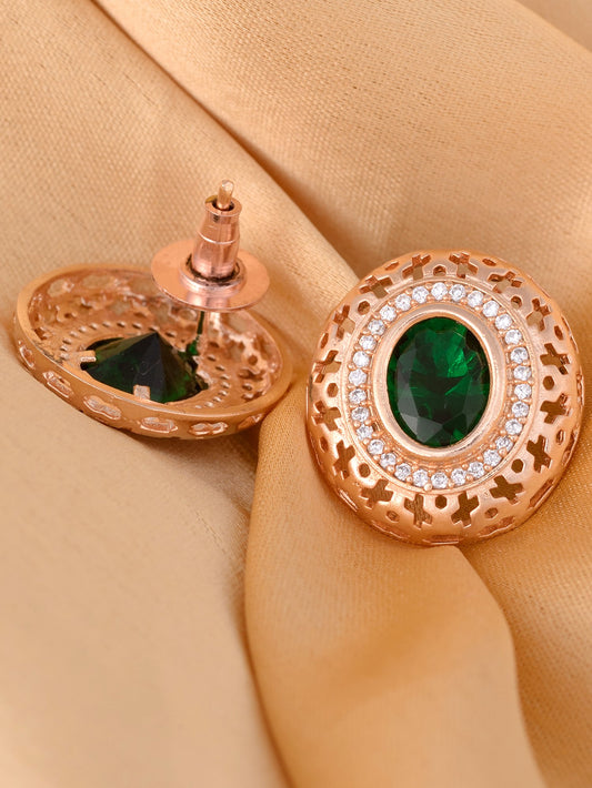Royal Emerald Studs Rose gold plated AD handcrafted tops Green small earrings