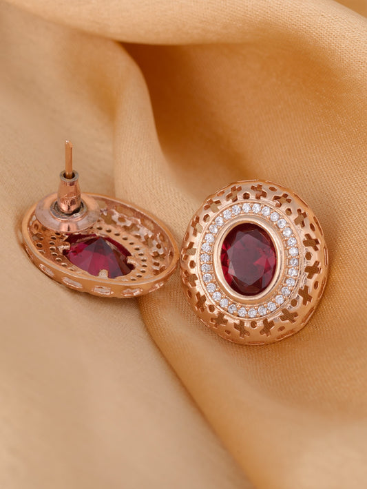 Royal Ruby Studs Rose gold plated AD handcrafted tops Red small earrings