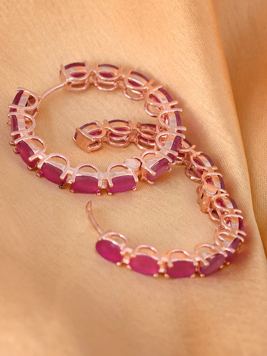 Magenta studded Hoops Rose Gold Plated Pink Round Big Earrings