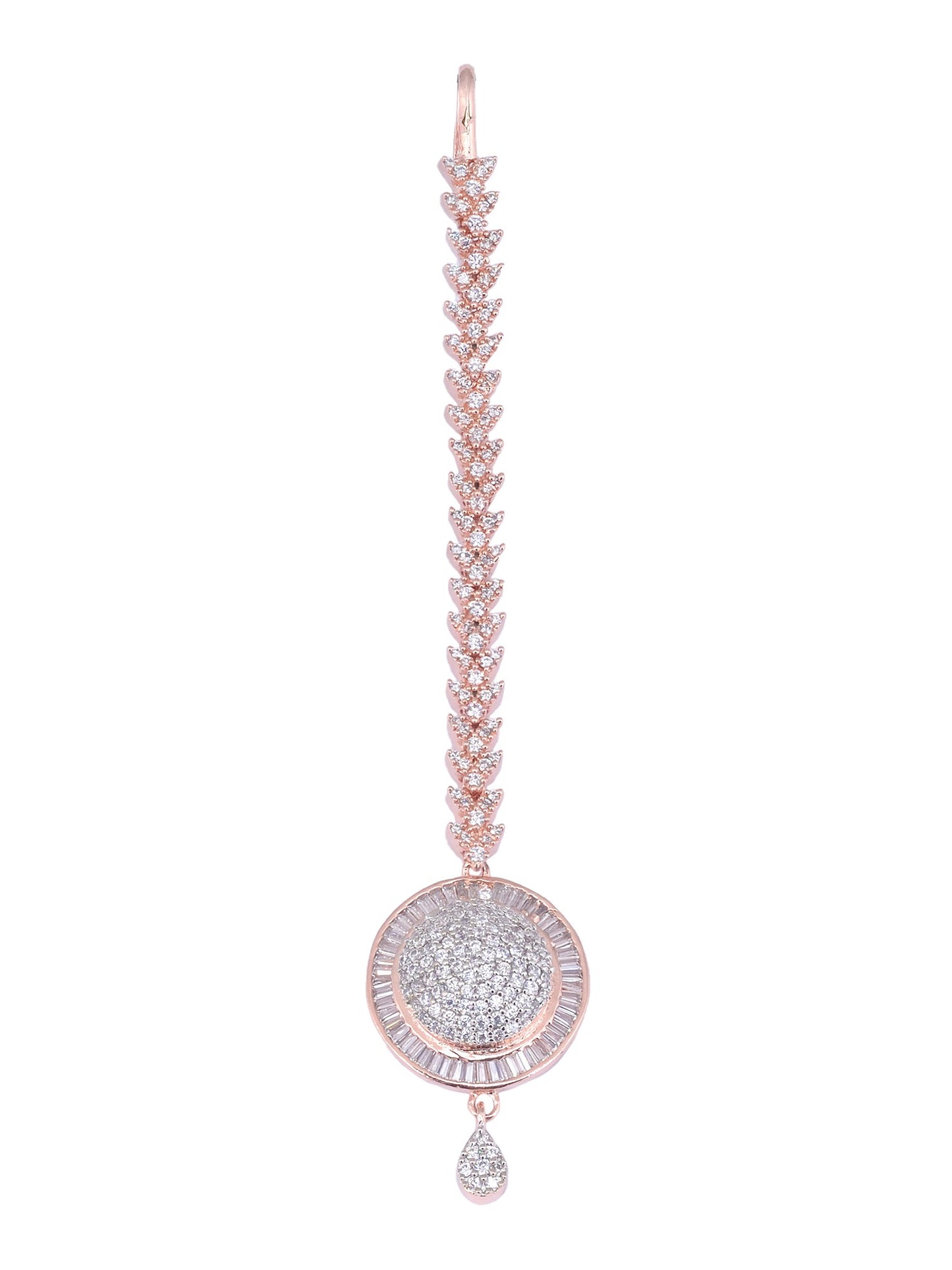 Unique Diamond clustered Maang Tikka round shaped Rose Gold plated AD studded for Women & Girls