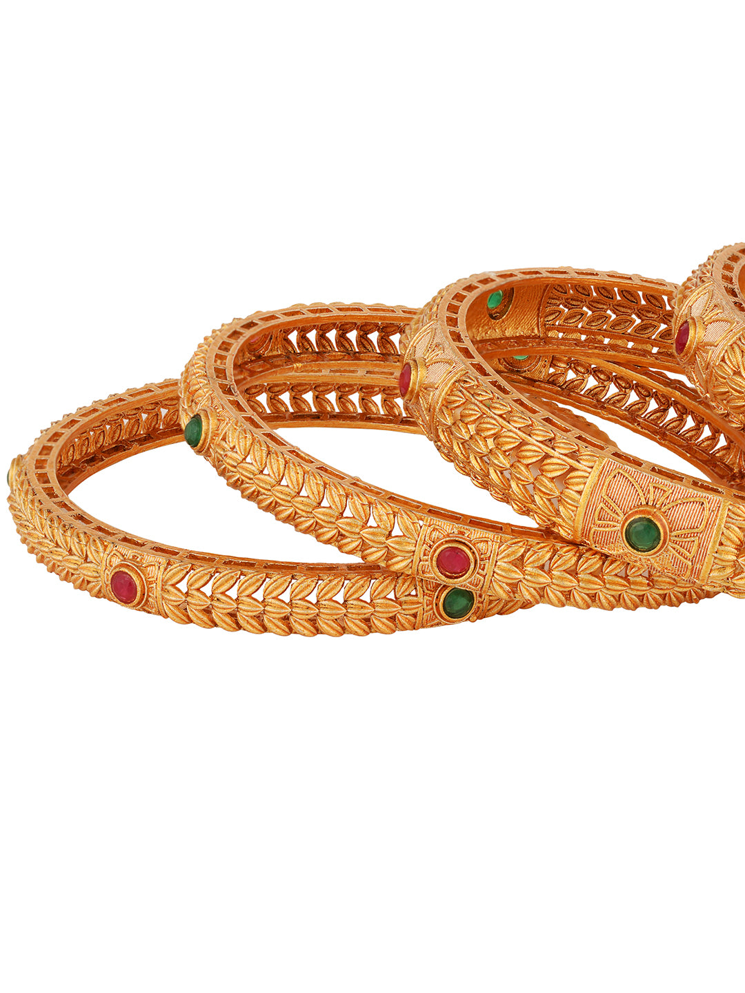 Set Of 6 24 CT Gold Plated Red Stone Studded Handcrafted Bangles For Regular Use