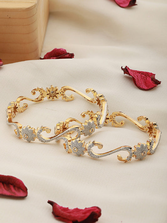 Set of 2 Dual Toned Gold Plated White AD Studded Handcrafted Designer Bangles
