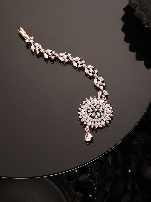 Stunning Floral Diamond Maang Tikka Rose Gold plated & Handcrafted for Women & Girls