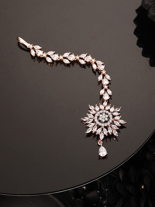 Stylish Diamond Maang Tikka Rose Gold plated & Handcrafted for Women & Girls