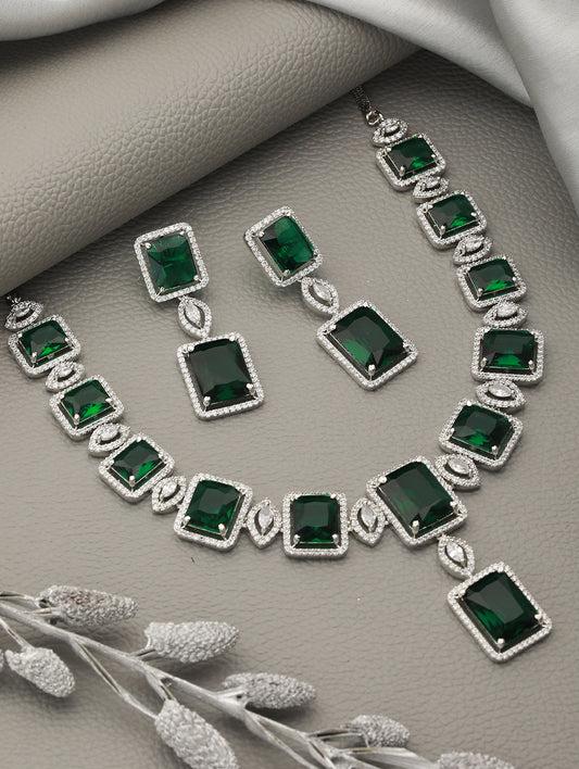 Big emerald stuuded handcrafted necklace set earrings