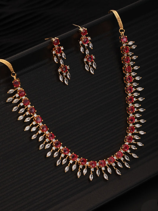 Gold Plated & Pink AD Studded Necklace & Earrings
