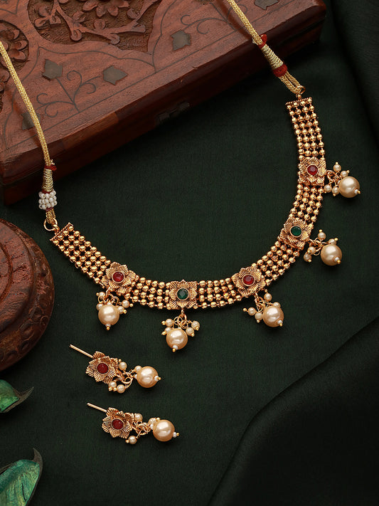 GoldPlated Red & Green AD Studded Jewellery Set