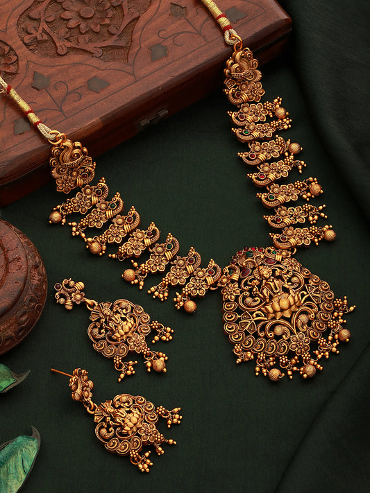 Gold Plated Lakshmiji Filigree Antique Temple Necklace Jewellery Set