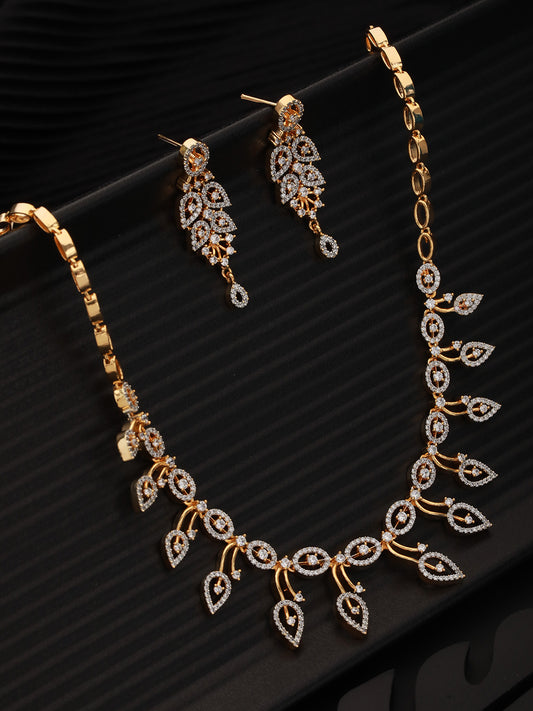 Gold Played AD Studded Statement Floral Jewellery Set