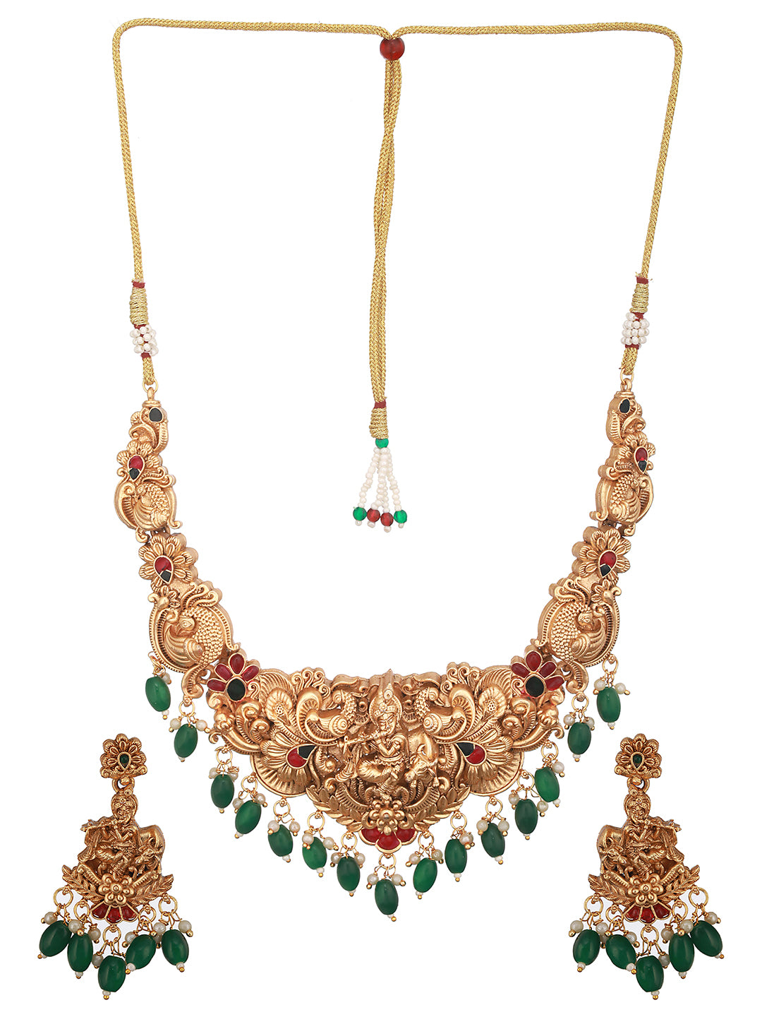 Gold Plated  Jadau Divine Radha  Krishna  Temple  Necklace Jewellery  Set