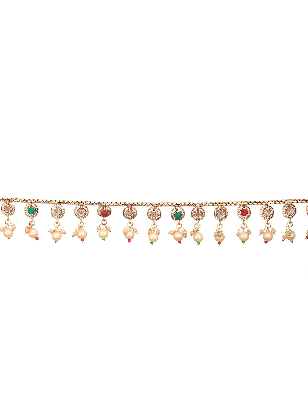 Gold Plated Multi colored Stones & Pearl Beaded Designer Hip Chain Kamarbandh