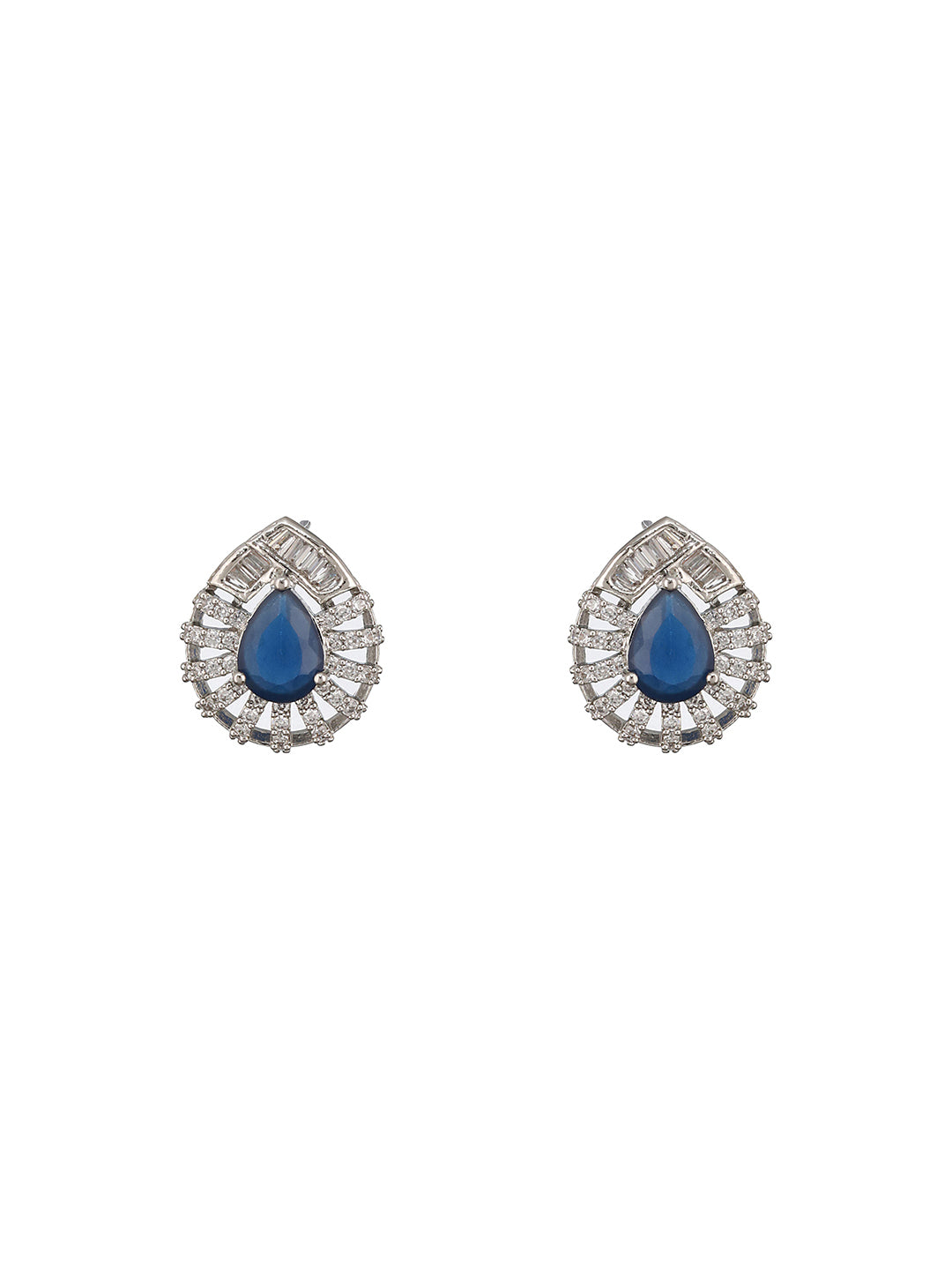 Silver Plated Blue Sapphire Tilak AD studded Pendant Locket Jewellery Set